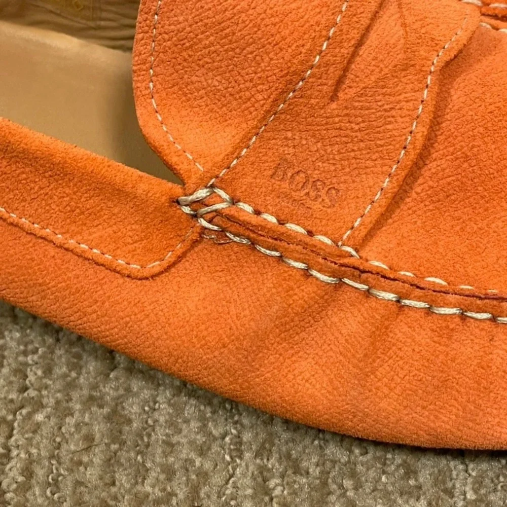 BOSS Hugo Boss Penny Loafers Men 43 Orange US 10 Suede Driving Shoes Bold Casual